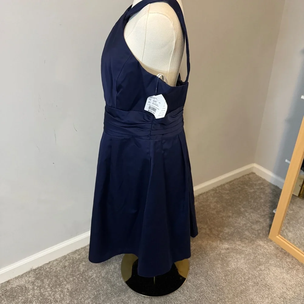 Davids Bridal Marine‎ Navy Blue Cotton Sateen Y-Neck Halter Dress 83690 Size 14